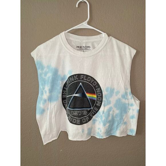 Pink Floyd Tops - Pink Floyd Dark Side of the Moon Tie Dye Crop Top Raw Hem Size Large - GUC